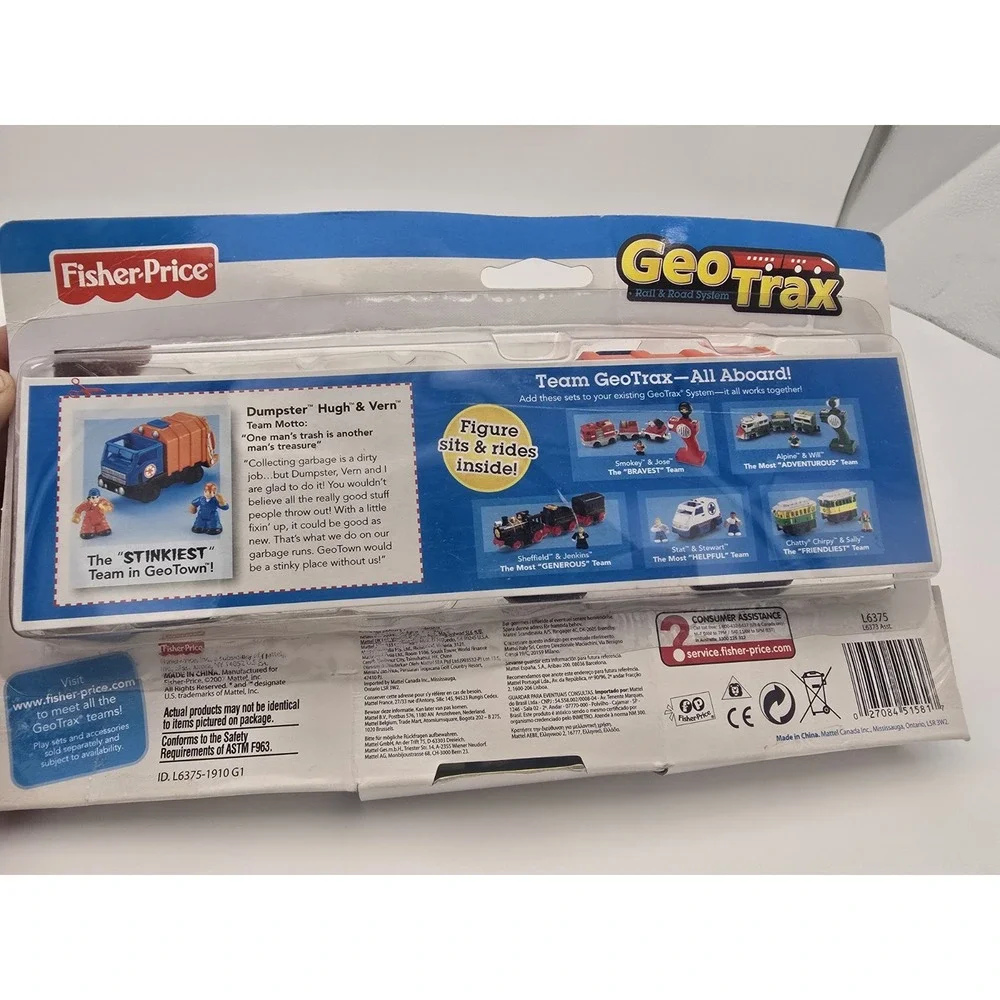 Fisher-Price GEOTRAX Train Trash Truck Vehicle STINKIEST TEAM Dumpster Hugh Vern